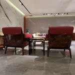 Cream & Red Leather Sofa Set with Diamond Quilted Craftsmanship, Natural Burl Wood Veneer & Gold Stainless Steel Trim